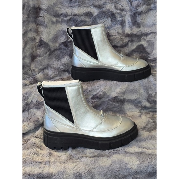 NWB Sorel‎ Caribou X Boot Chelsea WP Waterproof Silver Black Women's Size 10.5 - Picture 2 of 9